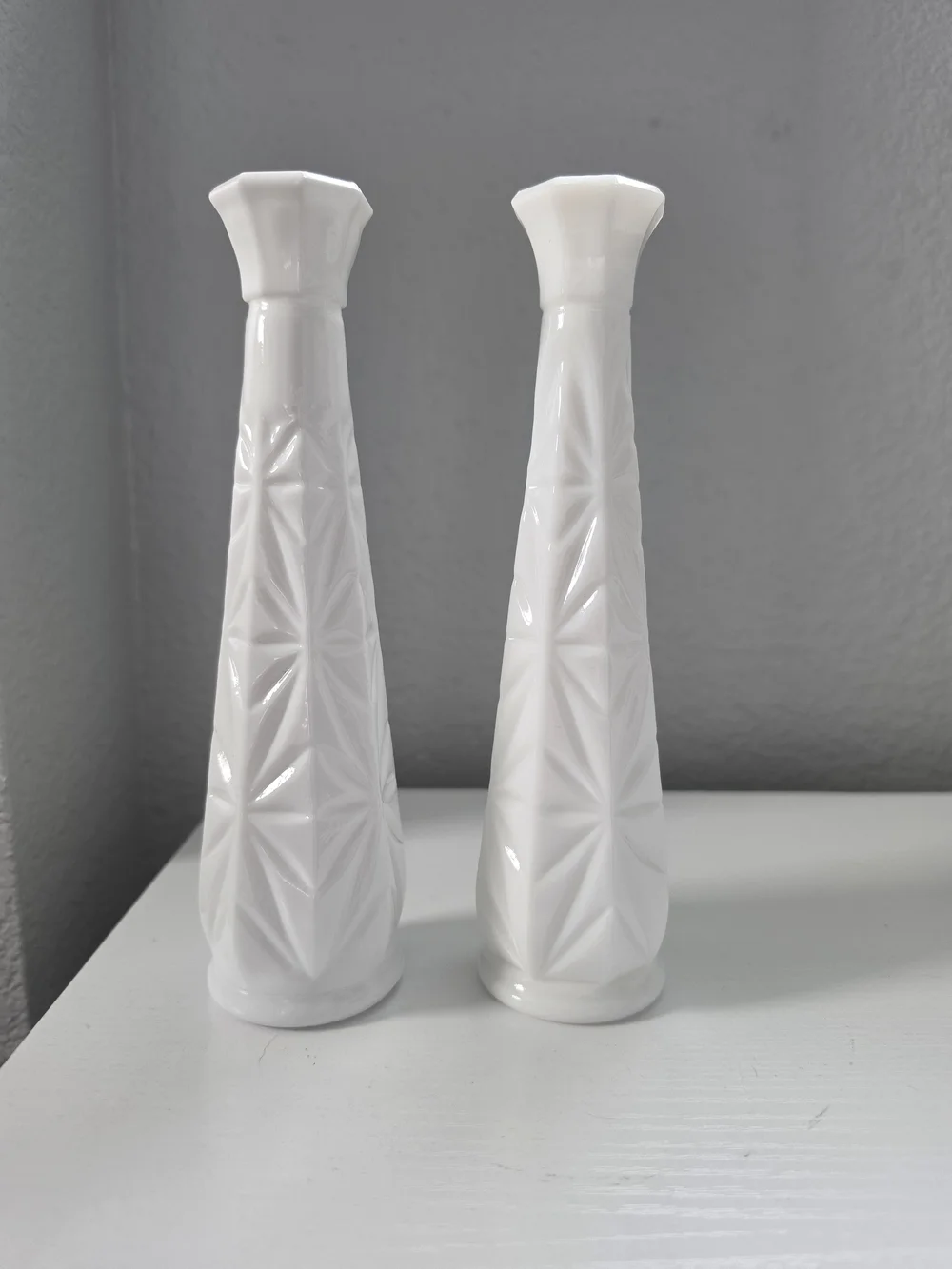 Classic White Milk Glass Textured Ceramic Bud Vases - Set of 2
